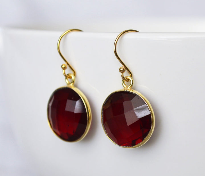 Garnet Earrings, January Birthstone Earrings, January Birthday Gift, Sterling Silver or 14K Gold Fill, Wife Gift,  Round Birthstone, Bridesmaid Gift