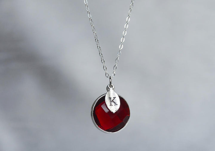 Garnet Necklace, January Birthstone Necklace, Sterling Silver or 18K Gold, Round Personalized Necklace, Bridesmaid Gift, Mom Necklace
