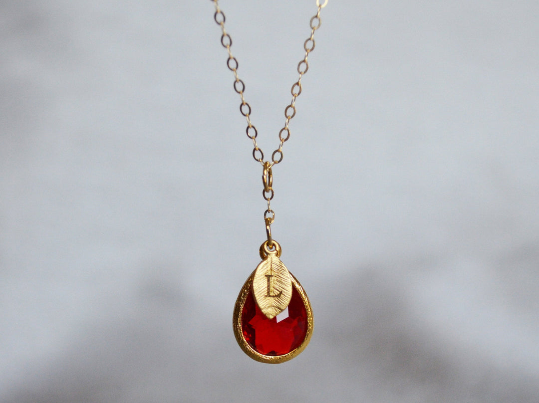 Garnet Necklace, January Birthstone Necklace, Bridesmaid Gift, Mom Birthstone Necklace, Initial Necklace, Mom Gift, Grandma Necklace