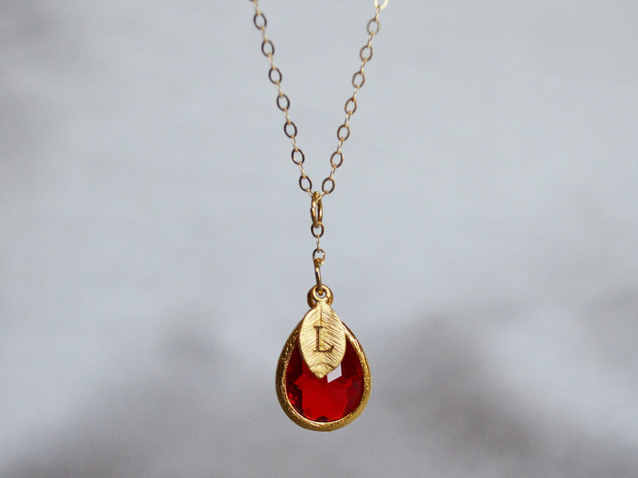 Garnet Necklace, January Birthstone Necklace, Bridesmaid Gift, Mom Birthstone Necklace, Initial Necklace, Mom Gift, Grandma Necklace
