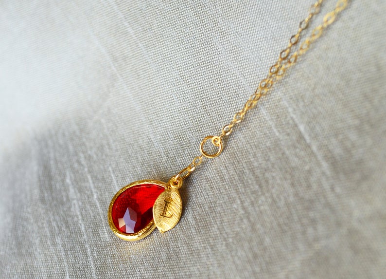 Garnet Necklace, January Birthstone Necklace, Bridesmaid Gift, Mom Birthstone Necklace, Initial Necklace, Mom Gift, Grandma Necklace