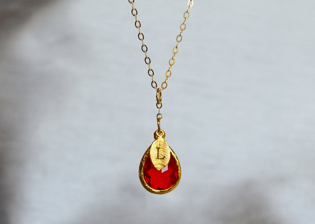 Garnet Necklace, January Birthstone Necklace, Bridesmaid Gift, Mom Birthstone Necklace, Initial Necklace, Mom Gift, Grandma Necklace