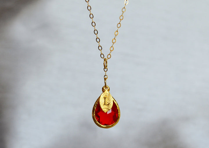 Garnet Necklace, January Birthstone Necklace, Bridesmaid Gift, Mom Birthstone Necklace, Initial Necklace, Mom Gift, Grandma Necklace