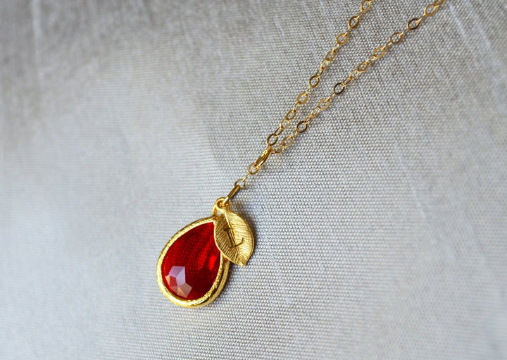 Garnet Necklace, January Birthstone Necklace, Bridesmaid Gift, Mom Birthstone Necklace, Initial Necklace, Mom Gift, Grandma Necklace
