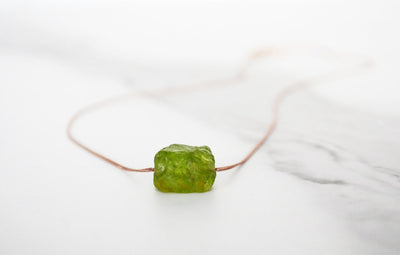 Genuine Peridot Raw Stone Necklace, August Birthstone Necklace, Layering Necklace, Healing Crystal Necklace, Friend Gift, Boho Necklace