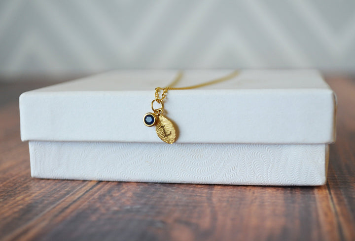 Gold Leaf Necklace, Birthstone Necklace, Mother's Day Gift, Bridesmaid Gift, Personalized Necklace, Birthday Gift, Necklace with Birthstone
