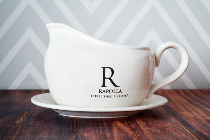 Gravy Boat with Saucer, Marriage Gifts - Personalized with Name and Date