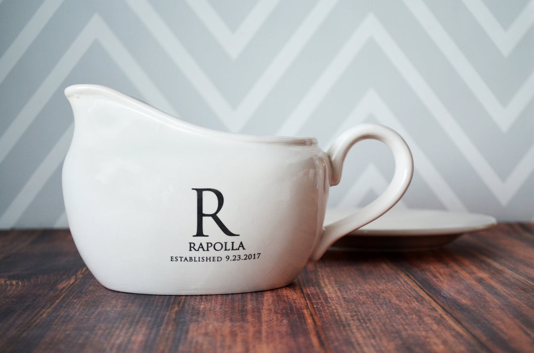 Gravy Boat with Saucer, Marriage Gifts - Personalized with Name and Date