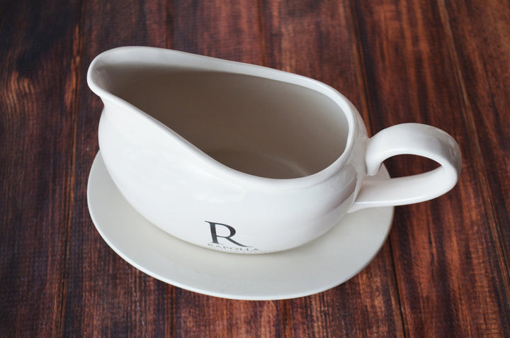 Gravy Boat with Saucer, Marriage Gifts - Personalized with Name and Date