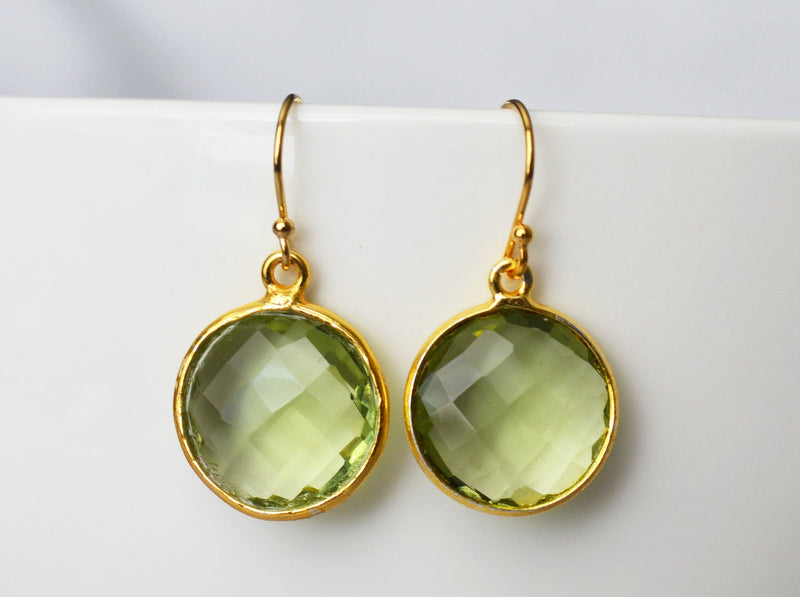 Green Amethyst Earrings, August Birthstone Earrings, August Birthday Gift,  Round Birthstone, 14K Gold Fill, Wife Gift, Mom Gift, Bridesmaid Gift