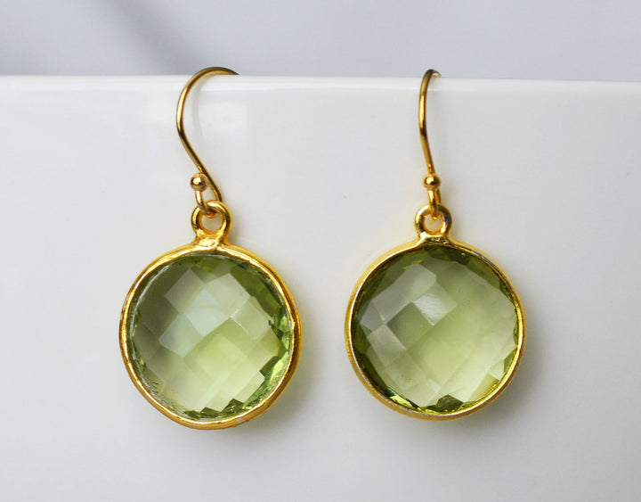 Green Amethyst Earrings, August Birthstone Earrings, August Birthday Gift,  Round Birthstone, 14K Gold Fill, Wife Gift, Mom Gift, Bridesmaid Gift