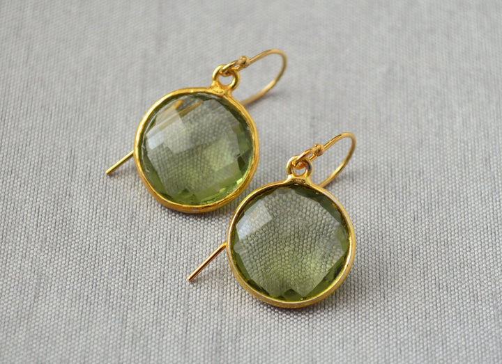Green Amethyst Earrings, August Birthstone Earrings, August Birthday Gift,  Round Birthstone, 14K Gold Fill, Wife Gift, Mom Gift, Bridesmaid Gift