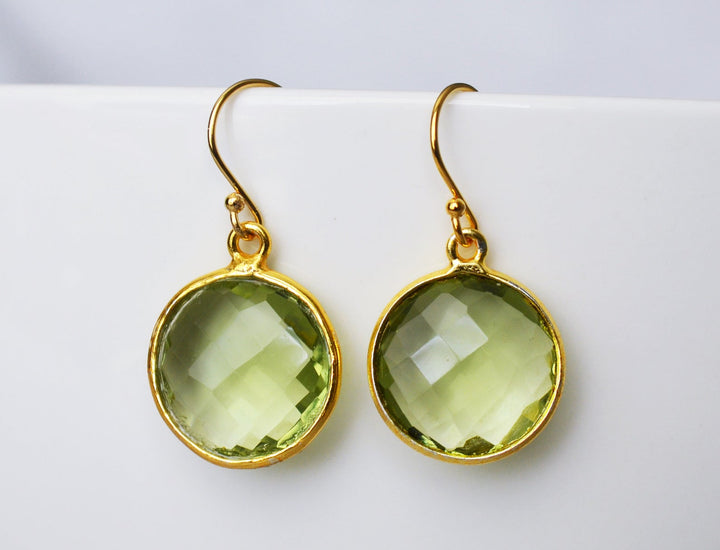 Green Amethyst Earrings, August Birthstone Earrings, August Birthday Gift,  Round Birthstone, 14K Gold Fill, Wife Gift, Mom Gift, Bridesmaid Gift