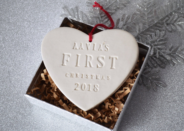 Heart Shaped Personalized Baby's First Christmas Ornament