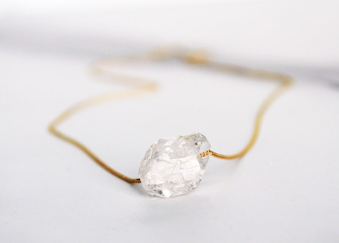 Herkimer Diamond Necklace, April Birthstone Necklace, Raw Herkimer Diamond Layering Necklace, Boho Necklace, Healing Crystal, Birthday Gift