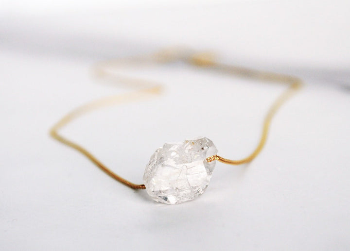 Herkimer Diamond Necklace, April Birthstone Necklace, Raw Herkimer Diamond Layering Necklace, Boho Necklace, Healing Crystal, Birthday Gift