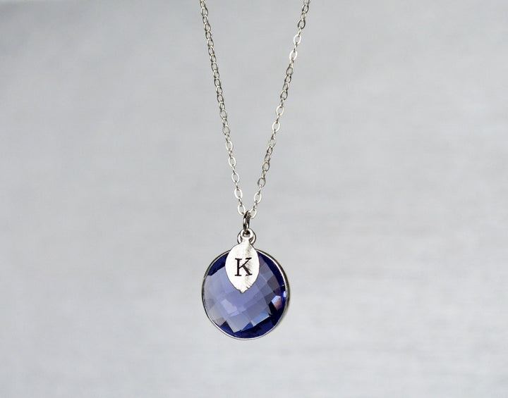 Iolite Necklace, September Birthstone Necklace, Sterling Silver, Round Personalized Necklace, Bridesmaid Gift, Mom Necklace