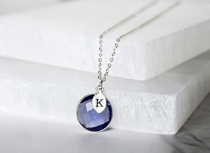 Iolite Necklace, September Birthstone Necklace, Sterling Silver, Round Personalized Necklace, Bridesmaid Gift, Mom Necklace