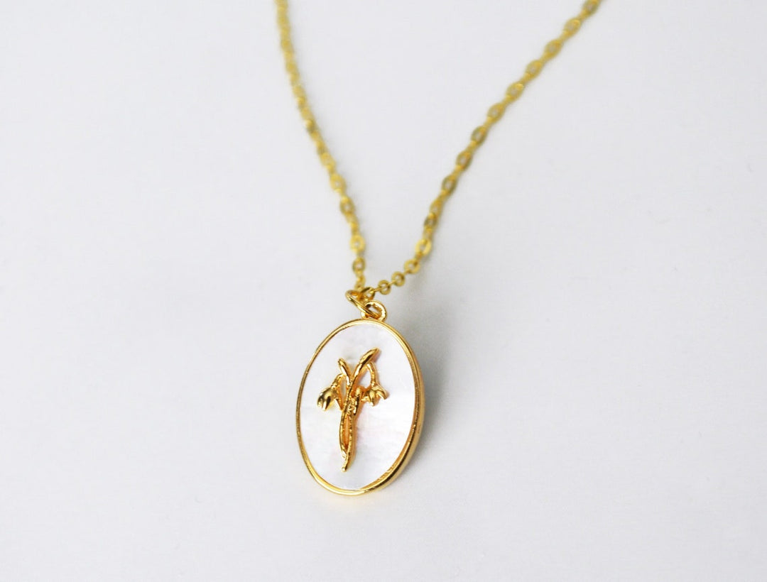 January Pearl Birth Flower Necklace - Snowdrop - Birth Month Flower Jewelry
