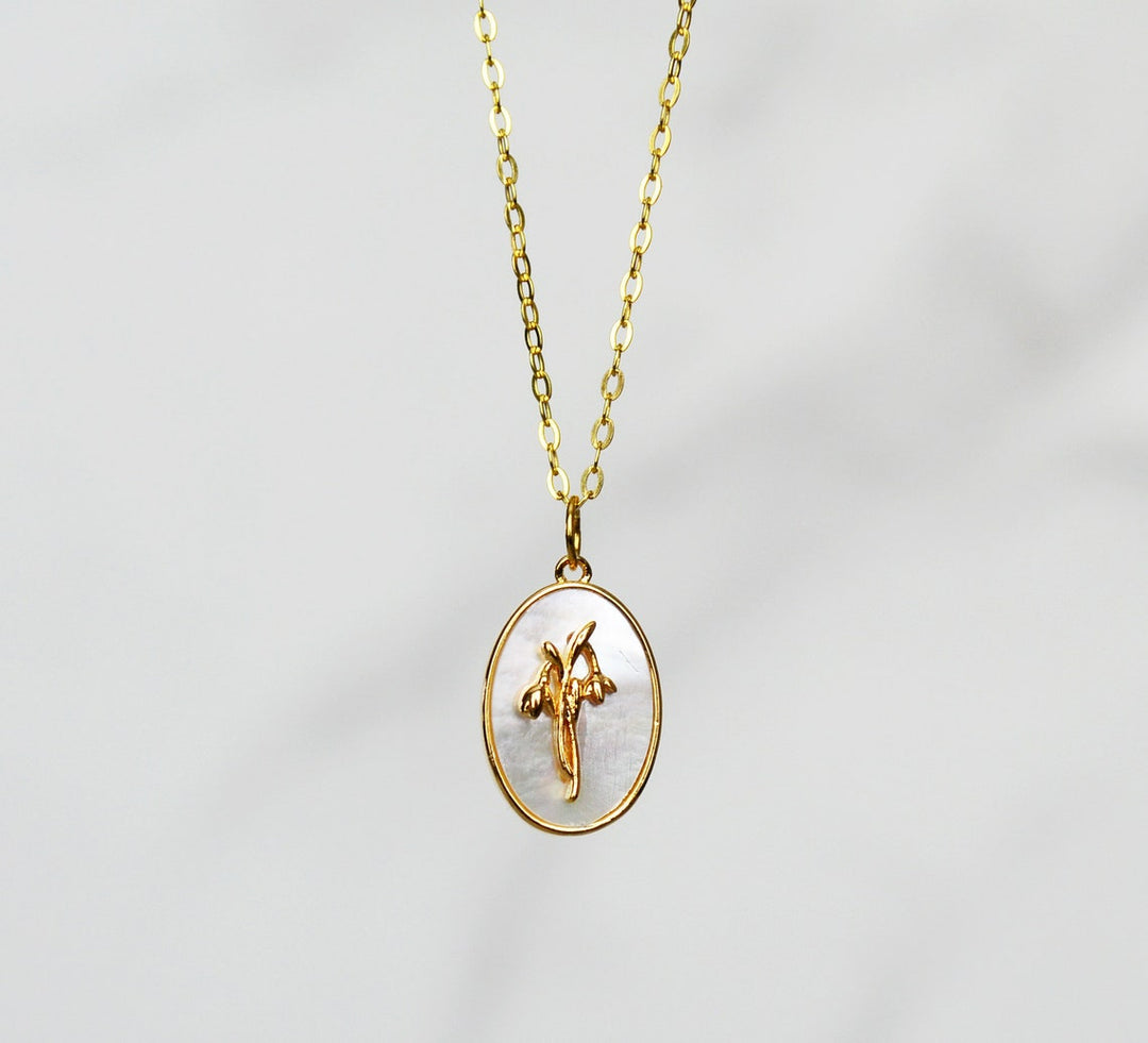 January Pearl Birth Flower Necklace - Snowdrop - Birth Month Flower Jewelry