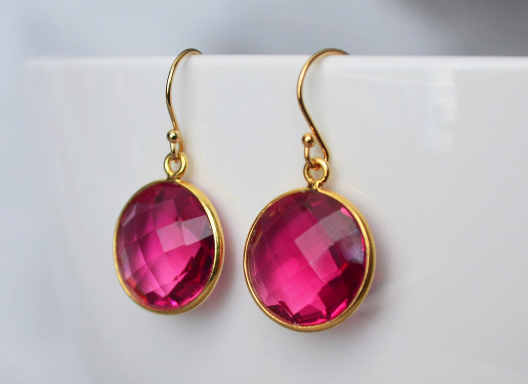 July Birthstone Earrings, Ruby Earrings, July Birthday Gift,  Round Birthstone, Sterling Silver or 14K Gold Fill, Ruby Jewelry, Bridesmaid Gift