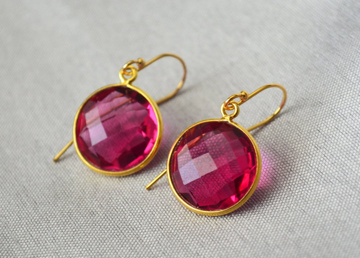 July Birthstone Earrings, Ruby Earrings, July Birthday Gift,  Round Birthstone, Sterling Silver or 14K Gold Fill, Ruby Jewelry, Bridesmaid Gift