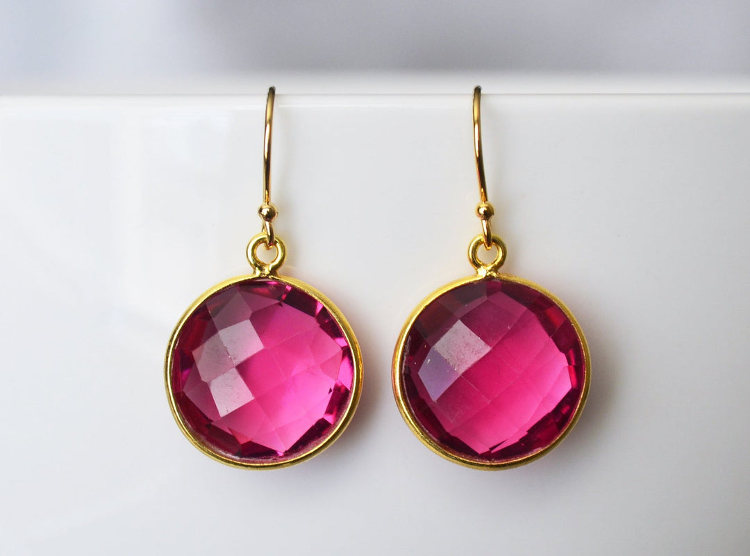 July Birthstone Earrings, Ruby Earrings, July Birthday Gift,  Round Birthstone, Sterling Silver or 14K Gold Fill, Ruby Jewelry, Bridesmaid Gift
