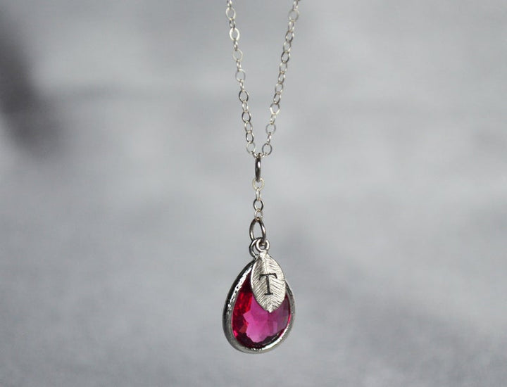 July Birthstone Necklace, Ruby Birthstone Necklace, Bridesmaid Gift, Mom Birthstone Necklace, Initial Necklace, Mom Gift, Grandma Necklace