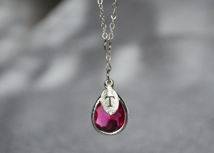 July Birthstone Necklace, Ruby Birthstone Necklace, Bridesmaid Gift, Mom Birthstone Necklace, Initial Necklace, Mom Gift, Grandma Necklace