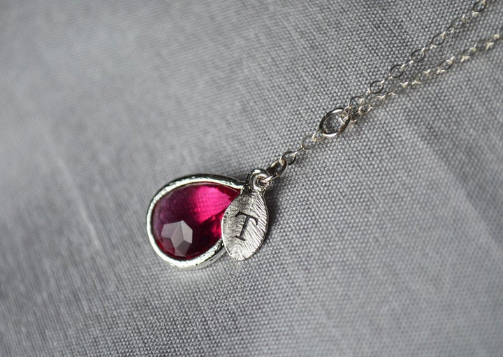 July Birthstone Necklace, Ruby Birthstone Necklace, Bridesmaid Gift, Mom Birthstone Necklace, Initial Necklace, Mom Gift, Grandma Necklace