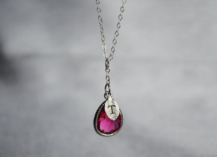 July Birthstone Necklace, Ruby Birthstone Necklace, Bridesmaid Gift, Mom Birthstone Necklace, Initial Necklace, Mom Gift, Grandma Necklace