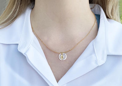 June Birthstone Necklace, Mother-of-pearl Necklace, Shell Pendant, Personalized Necklace, Bridesmaid Necklace, Initial Necklace