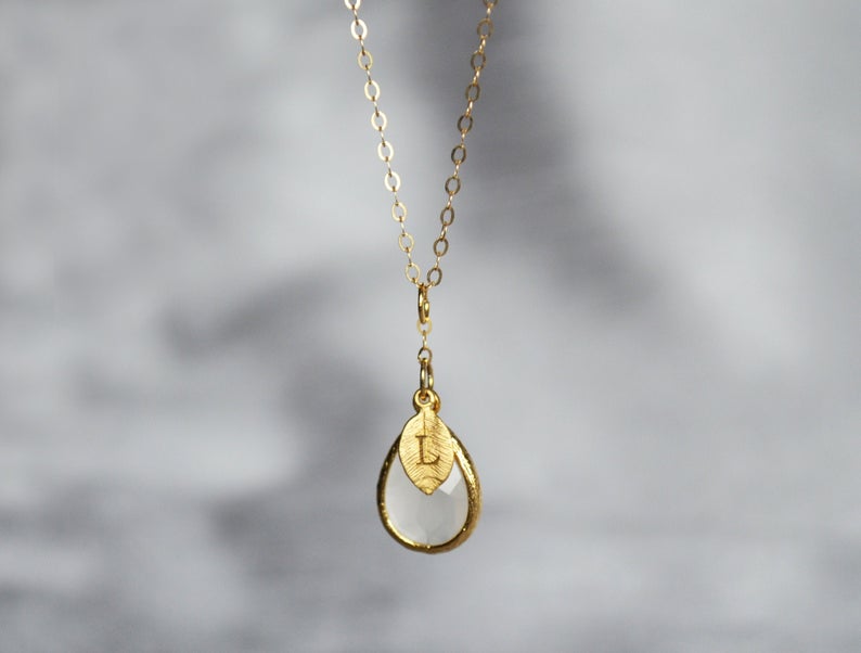 June Birthstone Necklace, Moonstone Necklace, Bridesmaid Gift, Mom Birthstone Necklace, Initial Necklace, Mom Gift, Grandma Necklace