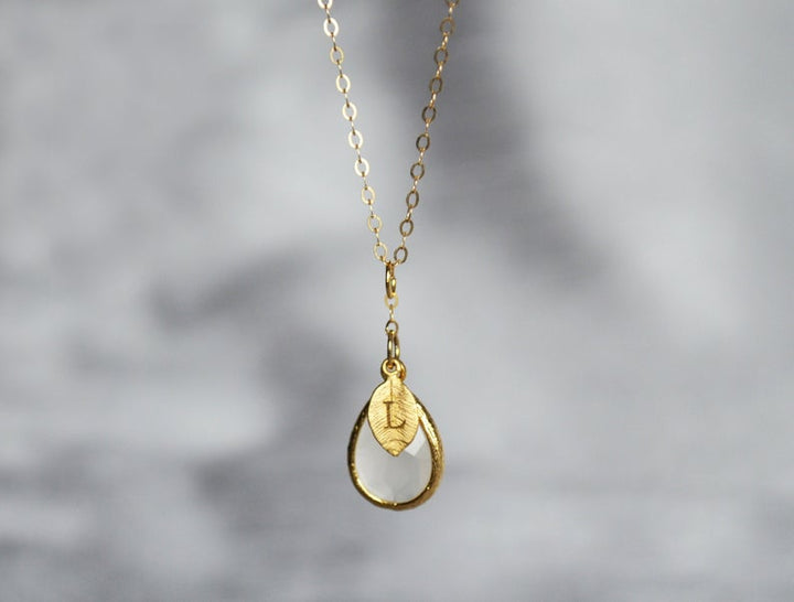 June Birthstone Necklace, Moonstone Necklace, Bridesmaid Gift, Mom Birthstone Necklace, Initial Necklace, Mom Gift, Grandma Necklace