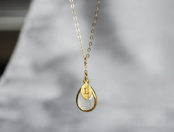 June Birthstone Necklace, Moonstone Necklace, Bridesmaid Gift, Mom Birthstone Necklace, Initial Necklace, Mom Gift, Grandma Necklace