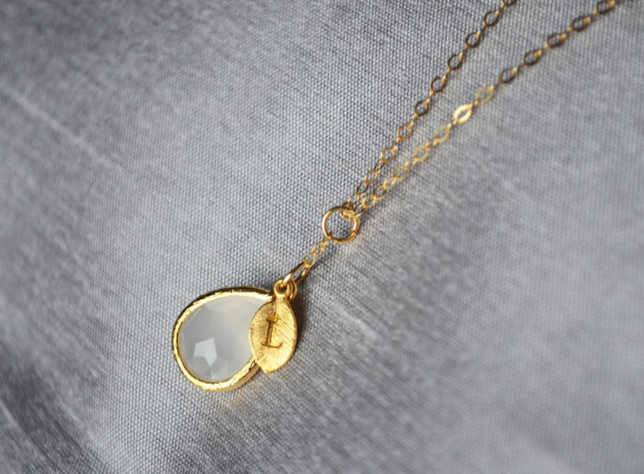 June Birthstone Necklace, Moonstone Necklace, Bridesmaid Gift, Mom Birthstone Necklace, Initial Necklace, Mom Gift, Grandma Necklace