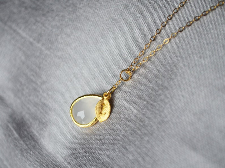 June Birthstone Necklace, Moonstone Necklace, Bridesmaid Gift, Mom Birthstone Necklace, Initial Necklace, Mom Gift, Grandma Necklace