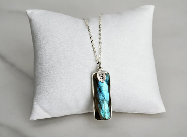Labradorite Bar Necklace, Labradorite jewelry, Sterling Silver or 18K Gold, Personalized Necklace, Bridesmaid Gift, Gift for Her