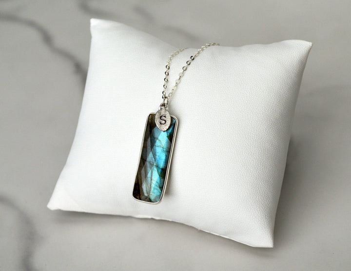 Labradorite Bar Necklace, Labradorite jewelry, Sterling Silver or 18K Gold, Personalized Necklace, Bridesmaid Gift, Gift for Her