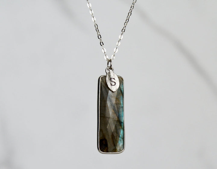 Labradorite Bar Necklace, Labradorite jewelry, Sterling Silver or 18K Gold, Personalized Necklace, Bridesmaid Gift, Gift for Her