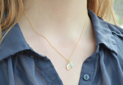 Lapis Necklace, Bridesmaid Necklace, Custom Initial Necklace, Leaf Necklace, Letter Necklace, Gift for her, Cobalt Blue Hexagon Necklace