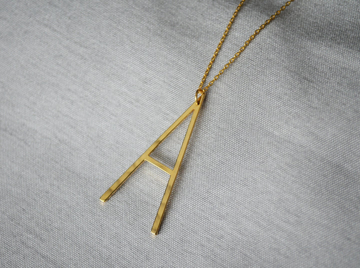 Large Initial Necklace, Hammered Large Letter Necklace, Birthstone Necklace, Oversized initial
