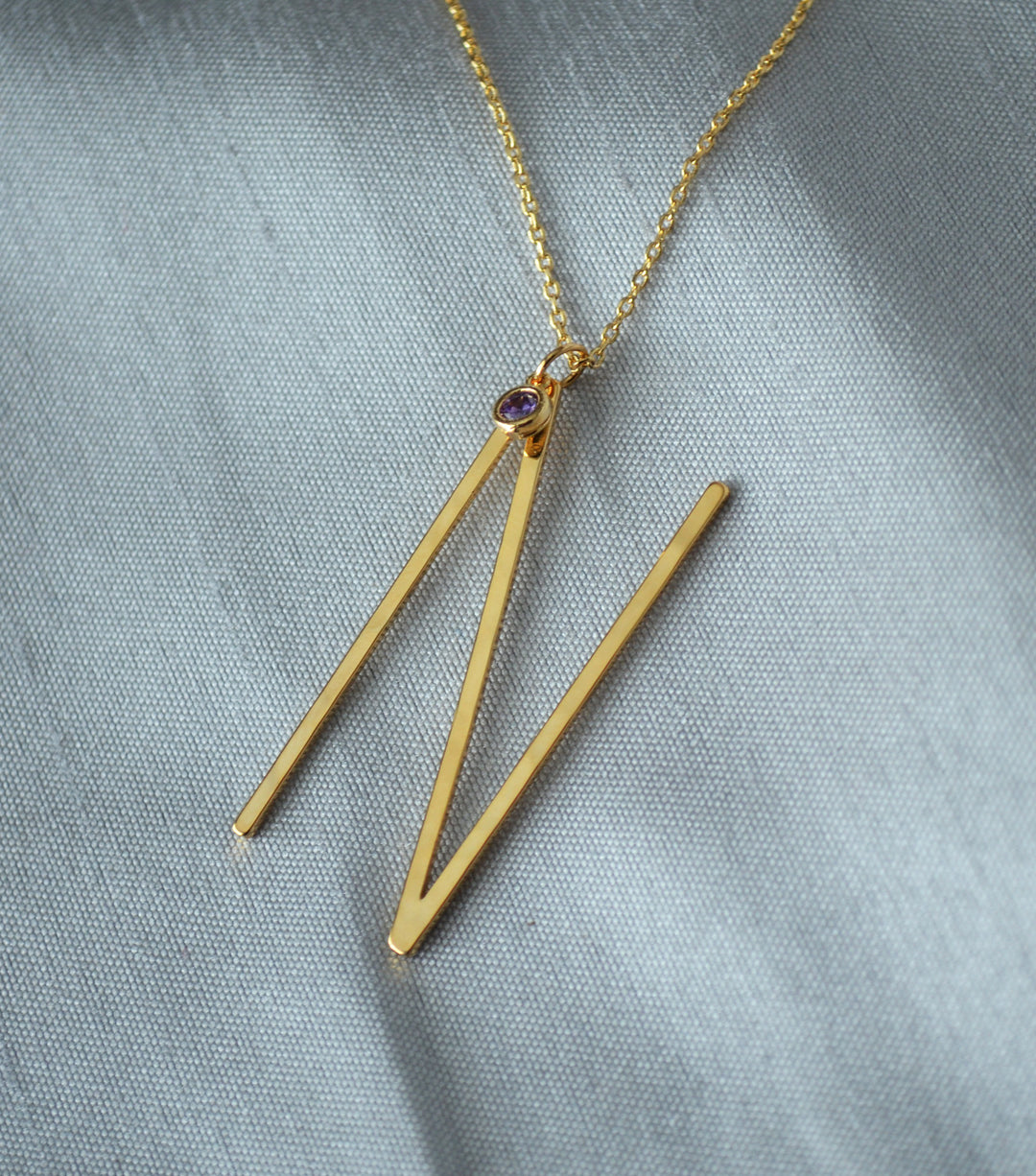 Large Initial Necklace, Hammered Large Letter Necklace, Birthstone Necklace, Oversized initial