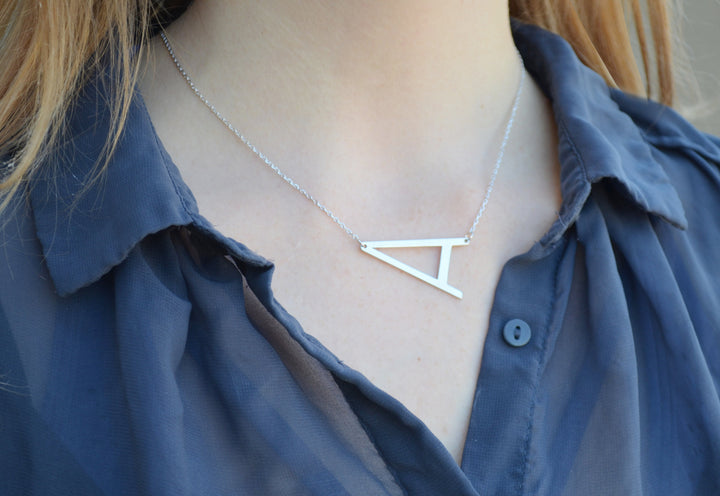 Large Initial Necklace, Hammered Large Letter Necklace, Birthstone Necklace, Oversized initial