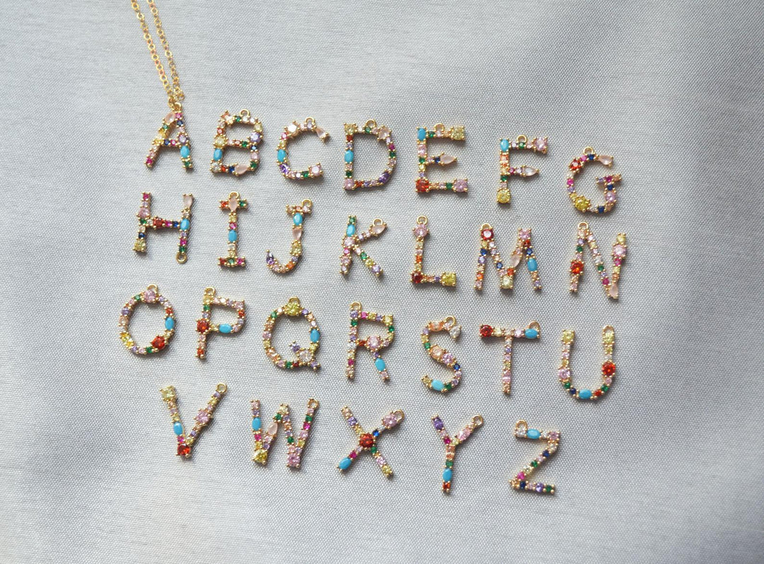 Letter Necklace, Initial Necklace, Friend Gift, Mom Gift, 18K Gold Plated Rainbow Necklace