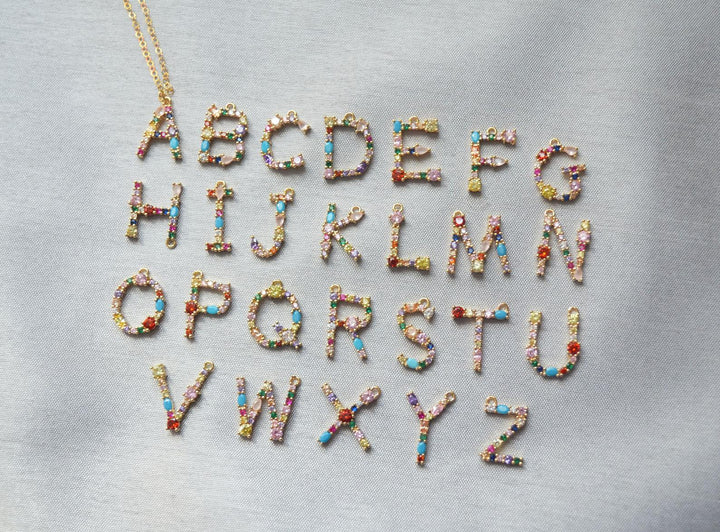 Letter Necklace, Initial Necklace, Friend Gift, Mom Gift, 18K Gold Plated Rainbow Necklace