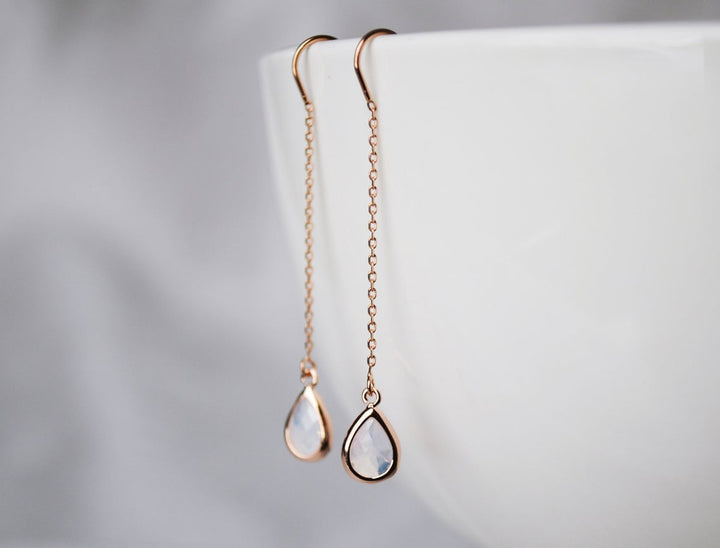 Light Pink Opal Threader Drop earrings, Dainty October Birthstone earrings, October Drop earrings, Bridesmaid earrings, Birthday Gift