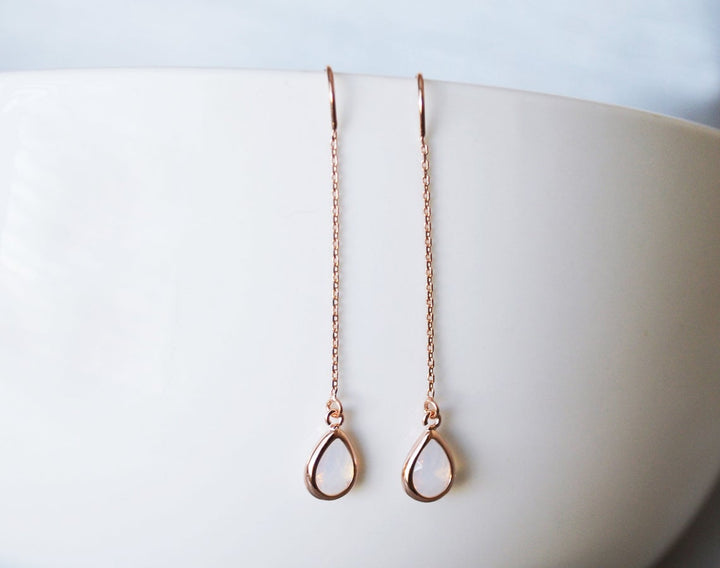 Light Pink Opal Threader Drop earrings, Dainty October Birthstone earrings, October Drop earrings, Bridesmaid earrings, Birthday Gift
