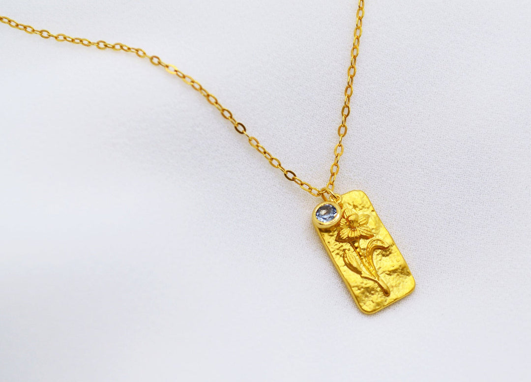 March Birth Flower Necklace, Birthstone Stone Necklace, Daffodil Birth Flower Necklace, Mom Gift, Personalized Necklace, Push Present