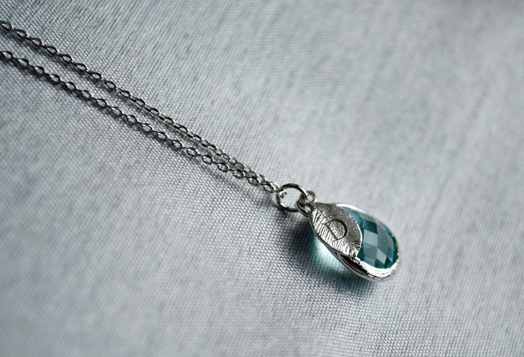 March Birthstone Necklace - Personalized Aquamarine Necklace, Custom Initial Necklace